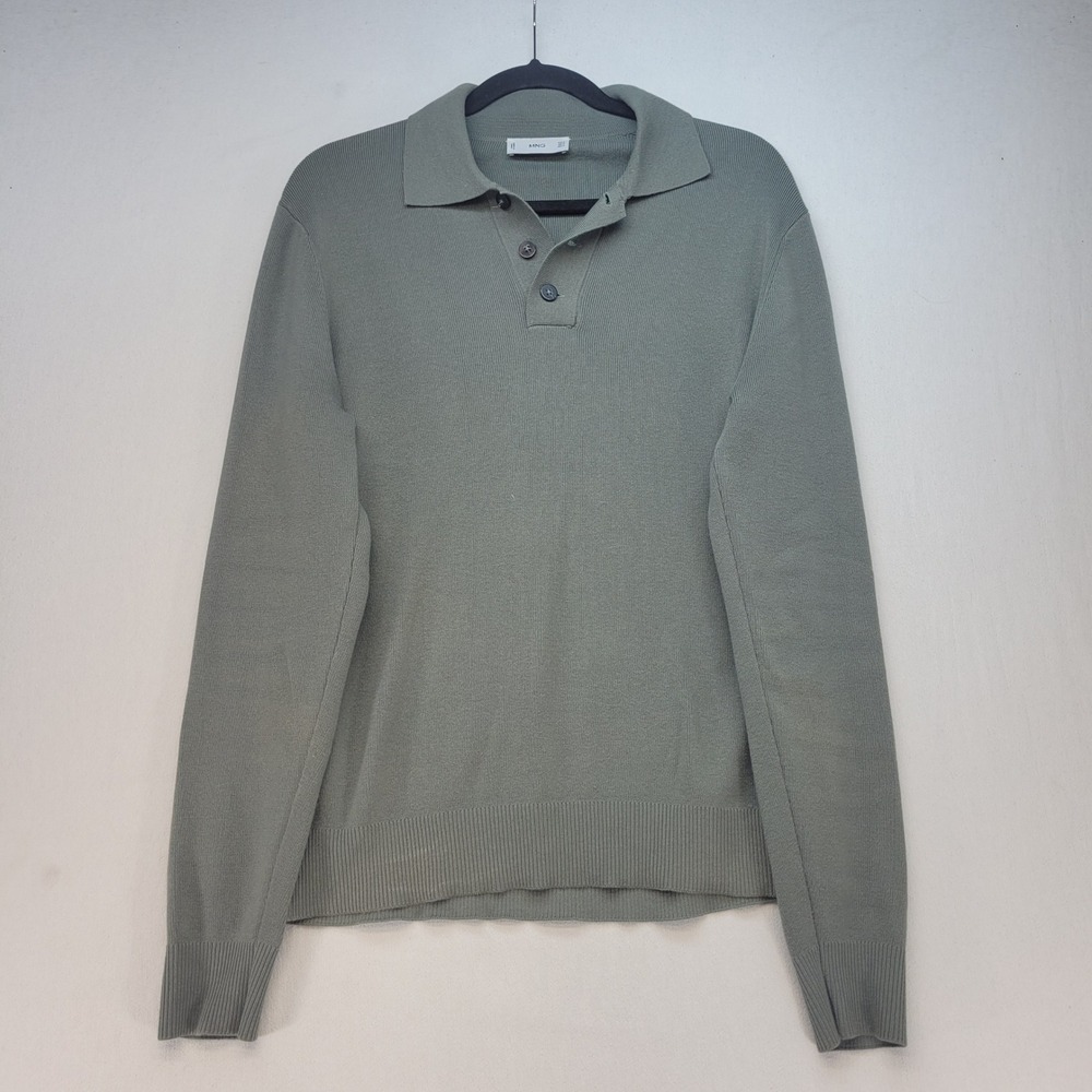 MNG by Mango Polo Sweater Mens Medium Green Long Sleeve Cotton Blend Knit